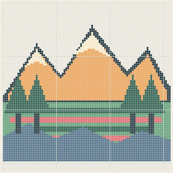 Alpine lake panorama perler bead pattern