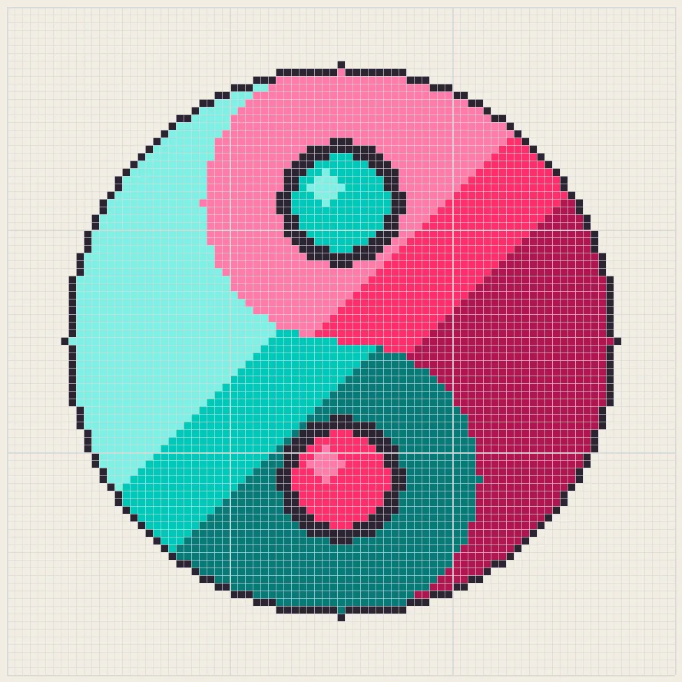 Coral teal taiji perler bead pattern