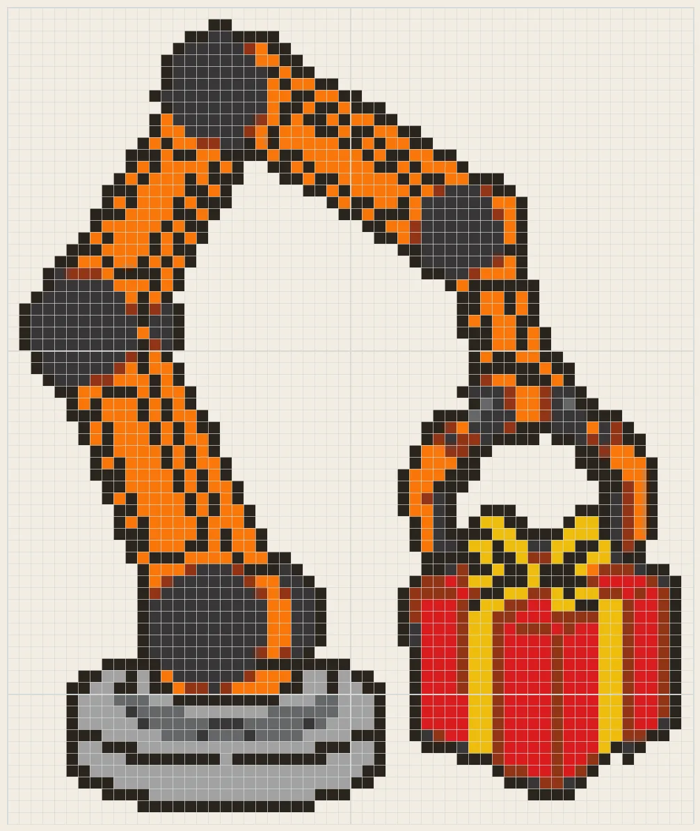 Robot arm with a gift perler bead pattern